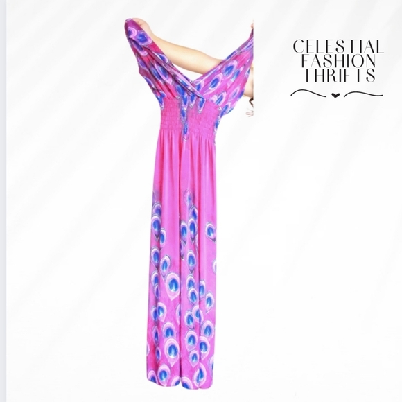 PINK BLUE & PURPLE FLAMINGO MAXI SUMMER DRESS XL - Picture 9 of 9